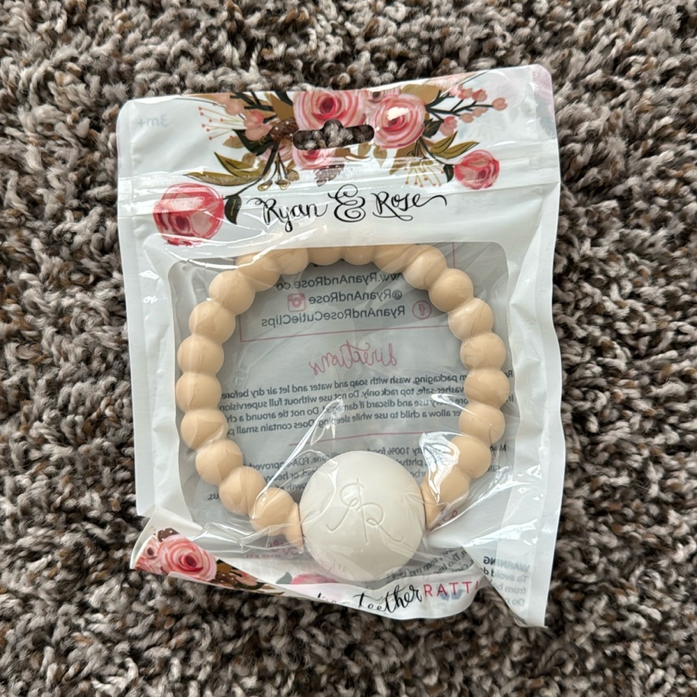 Ryan and Rose tan cutie teether rattle